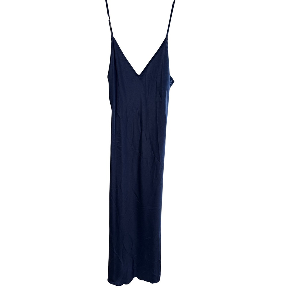 Quince Women Navy Blue 100% Silk V-Neck Midi Slip Dress Size S